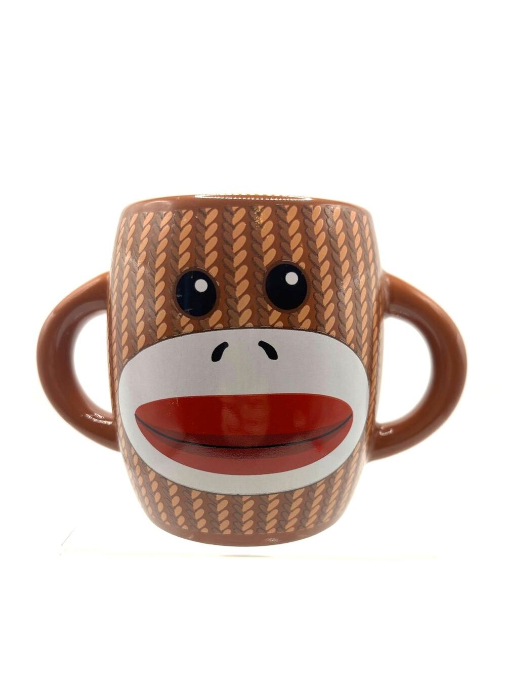 Cute Sock Monkey Two Handled Ceramic Coffee, Drink Mug/Cup - Brown